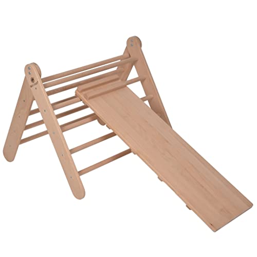 GOODEX Kletterdreieck mit Rutsche verstellbar Klettergerüst Indoor Pikler Dreieck Sprossendreieck aufklappbar massives Holz für Kinder Babys Montessori Spielzeug ab 10 Monate von GOODEX