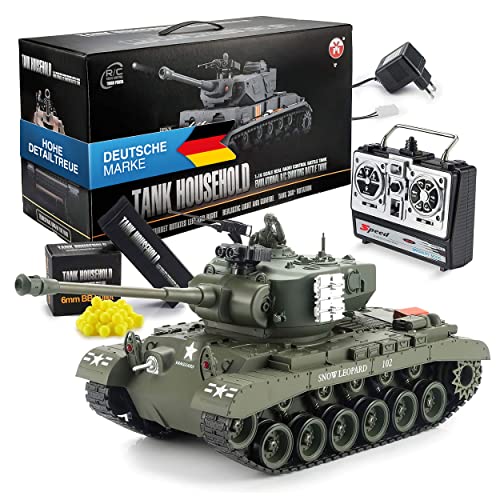 GOODS+GADGETS Ferngesteuerter RC M26 Pershing 1:16 Modellbau Panzer 2.4GHz Snow Leopard Tiger; Schuss-Funktion, Sound, RTR(Pershing Snow Leopard) von GOODS+GADGETS