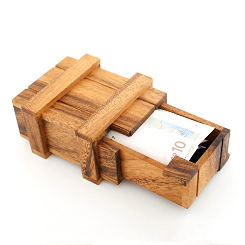 GOODS+GADGETS Magische Geldgeschenkbox aus Holz XXL Geschenkbox Holzspiel IQ Knobelspiel Denkspiel Geduldspiel von GOODS+GADGETS