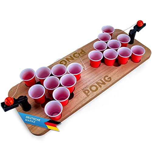 GOODS+GADGETS Mini Beer-Pong Spiel für Jede Party; Bier-Pong Spiel-Tisch mit Getränke Bechern für Shot-Pong Matches; Komplett-Set aus Holz; 60 x 22 x 8 cm von GOODS+GADGETS