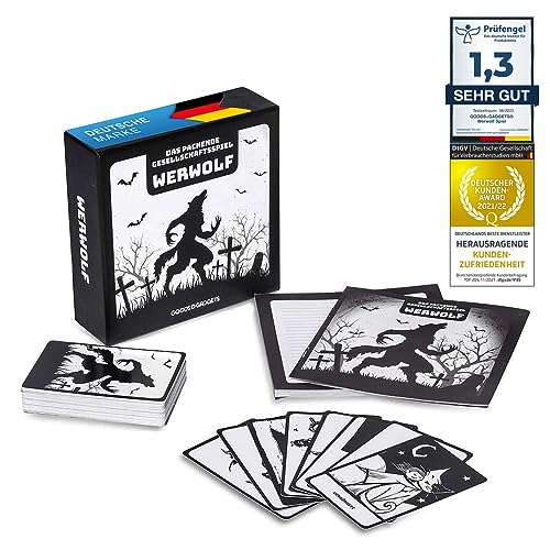 GOODS+GADGETS Original Werwolf Kartenspiel Deluxe Partyspiel mit Erweiterung - Werwölfe Rollenspiel Klassiker - 45 Karten Edition mit 30 verschiedenen Charakteren! DEUTSCHE Version von GOODS+GADGETS