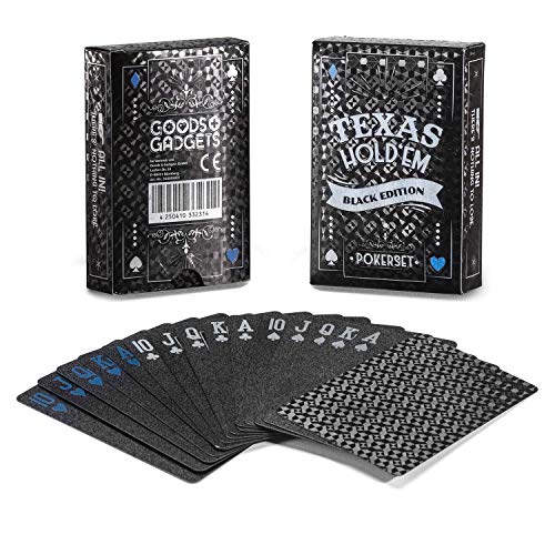 GOODS+GADGETS Pokerkarten Spielkarten aus PVC Kunststoff-Karten Poker Plastik Deck wasserdicht Schwarze Folie (Schwarz) von GOODS+GADGETS