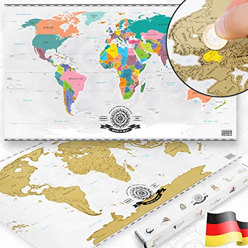 Scrape off world map - Weltkarte zum Frei-Rubbeln; XXL Poster Rubbel-Weltkarte mit Premium Lack aus Deutschland 82 x 45 cm von GOODS+GADGETS