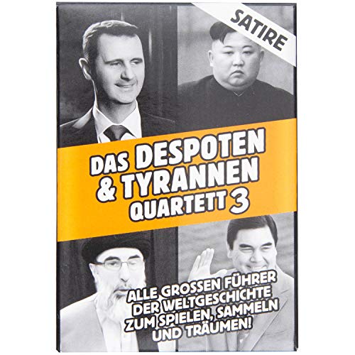 GOODS+GADGETS Tyrannen & Despoten Quartett - Das Diktatoren Kartenspiel die 32 übelsten Führer der Geschichte auf Spielkarten (Orange Edition) von GOODS+GADGETS