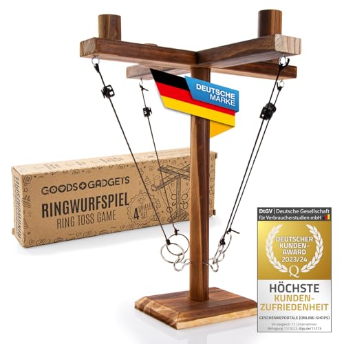 Ringwurf-Spiel Deluxe aus Holz - Das Action Ring-Haken Partyspiel; Ring Toss Hook Battle-Game in der Luxus Ausführung - Spannende Duelle für die nächste Party (Verbesserte Verison 2.0) (4 Spieler) von GOODS+GADGETS