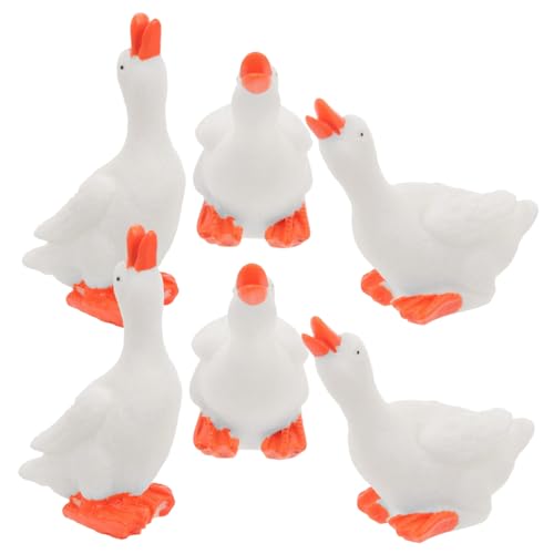 GOOHOCHY 6st Große Weiße Gans Ornament Geflügeltierfiguren Mini-gänsefiguren Miniatur Hase Möwe Realistische Gans Tiere Kuchen Spielzeug Gänsekuchendeckel Gans-Figur Zwerge Gans Plüsch Harz von GOOHOCHY