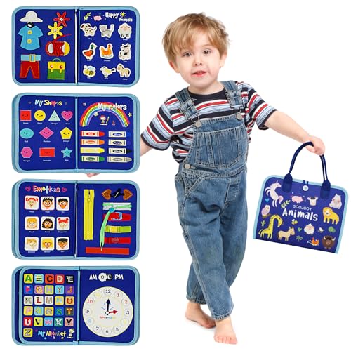 GOOJOOY Busy Board 7 in 1 Motorikspielzeug für Kleinkinder, Activity Board Montessori Spielzeug ab 1 2 3 4 Jahr für Jungen Mädchen, Baby Sensorisches Lernspielzeug Grundkenntnisse von GOOJOOY