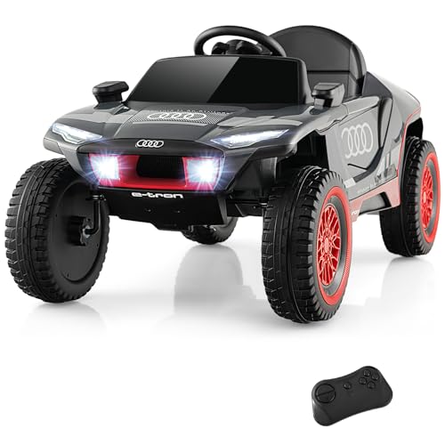 GOPLUS 12V Kinder Elektroauto Audi, Elektrofahrzeug mit 2,4G Fernbedienung & Musik & LED-Leuchten & 4 Federungen, Elektrisches Rennauto für Kinder ab 3 Jahren, 3-6,5 km/h von GOPLUS