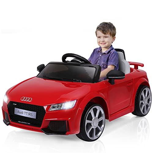 GOPLUS 12V Audi Elektroauto mit 2,4 Ghz Fernbedienung, Kinderfahrzeug mit Musik/Scheinwerfer/Hupe, 2,5-5 km/h, Sicherheitschloss an der Tür, für Kinder von 3-8 Jahre alt (Rot) von GOPLUS