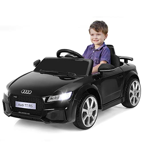 GOPLUS 12V Audi Elektroauto mit 2,4 Ghz Fernbedienung, Kinderfahrzeug mit Musik/Scheinwerfer/Hupe, 2,5-5 km/h, Sicherheitschloss an der Tür, für Kinder von 3-8 Jahre alt (Schwarz) von GOPLUS