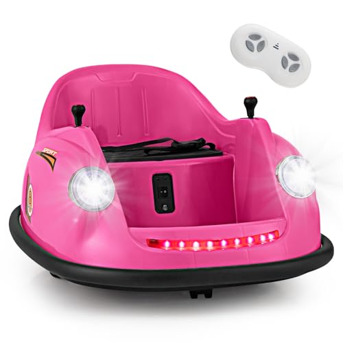 GOPLUS 12V Autoscooter Kinder, Elektro Bumperauto mit Fernbedienung, 360-Grad-Drehung, LED-Lichter & Musik, Elektrofahrzeug für Kinder von 2-5 Jahren (Rosa) von GOPLUS