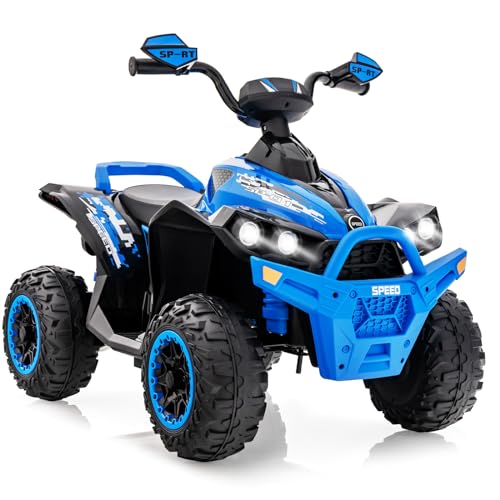 GOPLUS 12V Elektrische Kinderquad, Kinderfahrzeug mit LED-Scheinwerfern, Musik & Hupe, Elektroauto mit 4 rutschfeste Räder & langsamer Start, für Kinder 3–8 Jahre alt, bis 35 kg Belastbar (Blau) von GOPLUS