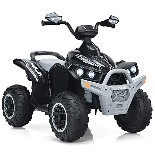 GOPLUS 12V Elektrische Kinderquad, Kinderfahrzeug mit LED-Scheinwerfern, Musik & Hupe, Elektroauto mit 4 rutschfeste Räder & langsamer Start, für Kinder 3–8 Jahre alt, bis 35 kg Belastbar (Schwarz) von GOPLUS