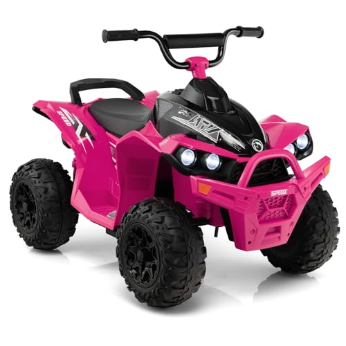 GOPLUS 12V Elektro Kinderquad, Kinderfahrzeug mit 2 Geschwindigkeiten 2,2/4,3 km/h, Elektroquad mit Hupe, Musik & LED-Scheinwerfern, Kinderauto für Kinder von 3 bis 8 Jahren bis zu 35 kg (Rosa) von GOPLUS