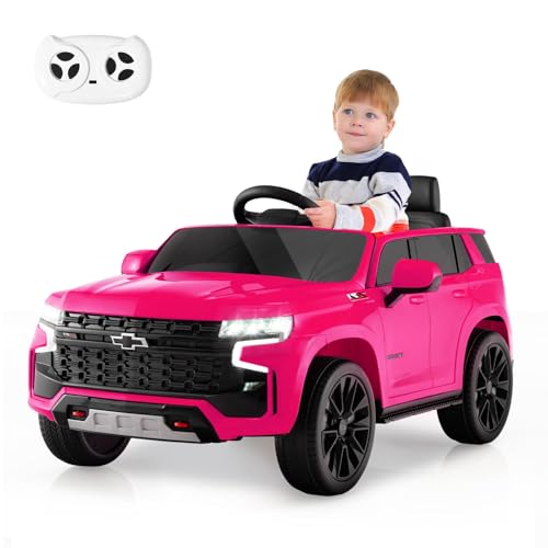 GOPLUS 12V Elektroauto Chevrolet, Kinderauto SUV mit Lichtern, 2,4 G-Fernbedienung, Musik & drahtloser Verbindung, Elektrofahrzeug für Kinder ab 3 Jahren (Rosa) von GOPLUS