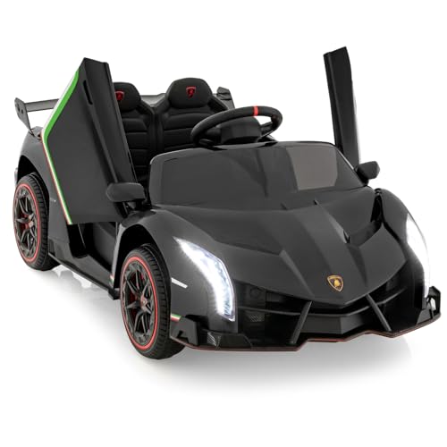 GOPLUS 12V Elektroauto Lamborghini mit 2,4G-Fernbedienung, Kinderfahrzeug mit helle LED-Leuchten, Hupe & hydraulischer Türen, Elektrofahrzeug mit Musik & MP3 für Kinder von 3-8 Jahre (Schwarz) von GOPLUS