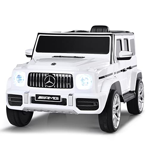 GOPLUS 12V Elektroauto Mercedes Benz G63, Kinderfahrzeug mit 2,4G Fernbedienung, LED-Lichter & Scheinwerfer, Kinderauto 3-5 km/h, für Kinder 3–8 Jahre, bis 30 kg (Weiß) von GOPLUS