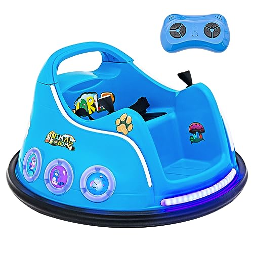 GOPLUS 12V Kinder Autoscooter, Elektro Bumper Car mit Fernbedienung, Joystick, blinkendem LED-Licht & Musik, Autoscooter mit 360 Grad Rotation & Vorwärts- und Rückwärtsfunktion (Blau) von GOPLUS