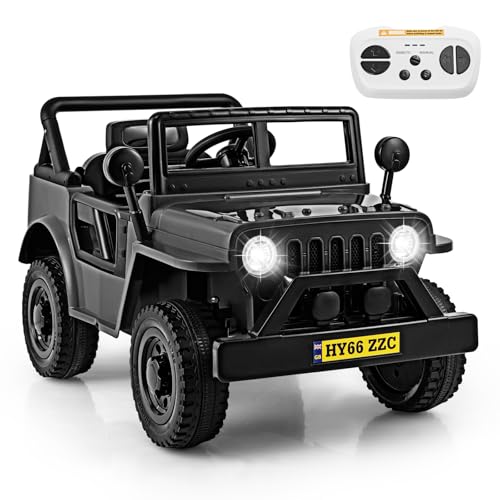 GOPLUS 12V Kinder Elektroauto, Elektrisches Kinderauto mit 2,4G Fernbedienung, Lichtern, Musik, Horn & Geschichten, Transporträdern, Elektrofahrzeuge Jeep 3-8 km/h für Kinder ab 3 Jahren von GOPLUS