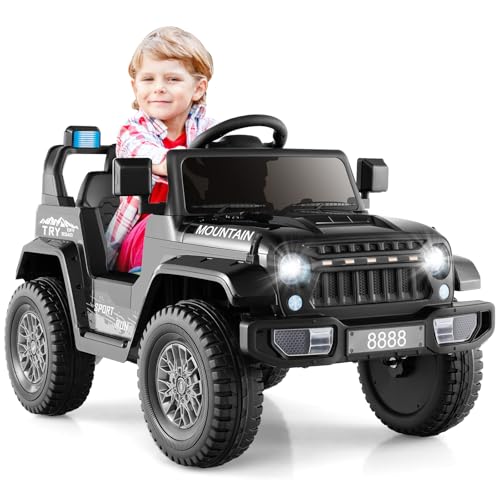 GOPLUS 12V Kinder Elektroauto, Kinderauto mit Lichtern, Elektrofahrzeug mit 2,4G Fernbedienung, Musik, LED-Lichter und drahtloser Verbindung, Elektro Auto für Kinder 3-8 Jahre (Schwarz) von GOPLUS