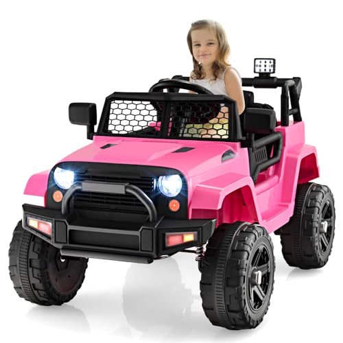 GOPLUS 12V Kinder Elektroauto, Kinderauto mit 2,4G Fernbedienung, Kinderfahrzeug mit USB & Musik & MP3, mit LED Scheinwerfer & Hupe, 2,5-4,5 km/h, für Kinder ab 3 Jahre (Rosa) von GOPLUS