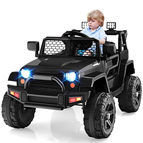 GOPLUS 12V Kinder Elektroauto, Kinderauto mit 2,4G Fernbedienung, Kinderfahrzeug mit USB & Musik & MP3, mit LED Scheinwerfer & Hupe, 2,5-4,5 km/h, für Kinder ab 3 Jahre (Schwarz) von GOPLUS