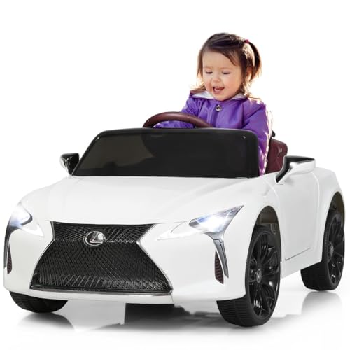 GOPLUS 12V Kinder Elektroauto Lexus LC500, Elektrofahrzeuge mit 2,4G Fernbedienung, Kinderauto Elektrisch mit 2 Türen & 2 Geschwindigkeiten & USB & Hupe & Musik, für Kinder 3-8 Jahren (weiß) von GOPLUS