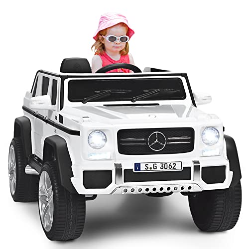 GOPLUS 12V Kinder Elektroauto Mercedes-Benz Maybach mit 2,4 Ghz Fernbedienung, Kinderfahrzeug mit Softstart, 2,5-5,5km/h, USB, MP3, LED-Licht, Sicherheitsgurt, für Kinder 3-8 Jahre alt (Weiß) von GOPLUS