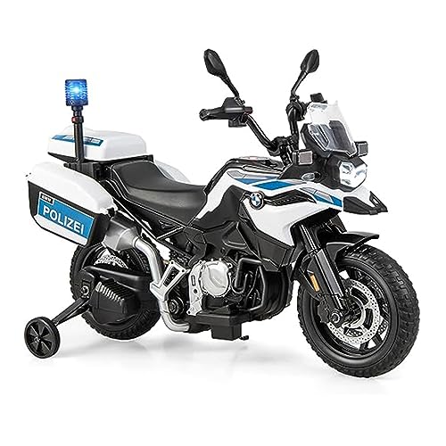 GOPLUS 12V Kinder Elektromotorrad, BMW Kindermotorrad mit LED-Scheinwerfer, Sirene Blinklicht, Musik, Hupe & 2 Abnehmbaren Stützrädern, Polizeimotorrad mit Sanftanlauffunktion für 3-7 Jahre von GOPLUS