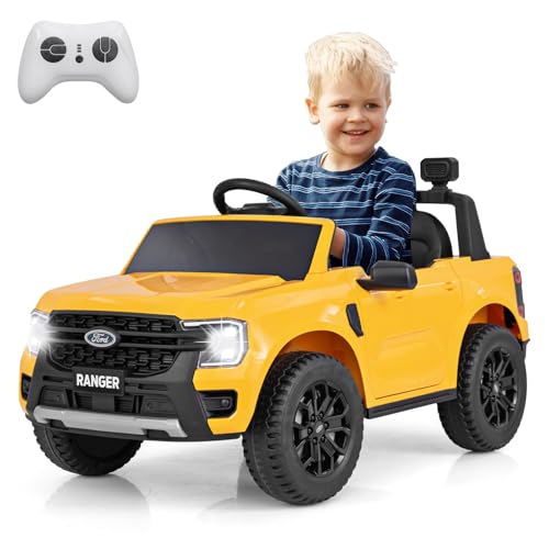 GOPLUS 12V Kinderauto Ford mit Fernsteuerung, Kinder Elektroauto mit Fernbedienung, Lichteffekten & USB & Hupe, Elektrofahrzeug mit 2 Fahrmodi & sanfter Start, Belastung 30 kg, für 3-6 Jahre von GOPLUS