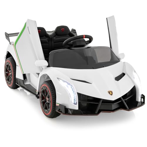 GOPLUS 12V Lamborghini Elektroauto mit 2,4G-Fernbedienung, Kinderfahrzeug mit helle LED-Leuchten, Hupe & hydraulischer Türen, Elektrofahrzeug mit Musik & MP3 für Kinder von 3-8 Jahre (Weiß) von GOPLUS