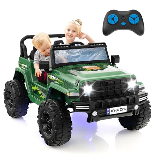 GOPLUS 24V Kinderauto mit 2,4G-Fernbedienung, Elektroauto mit MP3, Hupe, Musik und LED-Leuchten, Kinderfahrzeug 2 Sitzer mit All-Terrain Räder für Kinder ab 3 Jahre (Grün) von GOPLUS