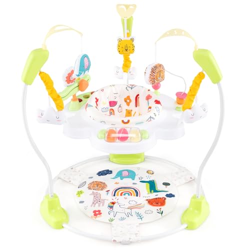 GOPLUS 3 in 1 Baby Jumperoo, Spring- und Spielcenter mit 360° drehbare Sitz, Spielzeug & Musiktablett mit Lichtern und Ton, höhenverstellbarer Spielsitz für Kinder ab 6 Monaten bis 12 kg (Gelb) von GOPLUS