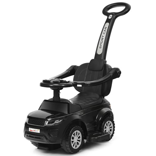 GOPLUS 3 in 1 Kinder Rutschauto, Schiebeauto mit Versteckter Stauraum, Musik, Hupen & Rädern, Kinderauto mit Abnehmbarer Schiebgriff & Schutzbügel für Kinder 1-3 Jahre (Schwarz) von GOPLUS