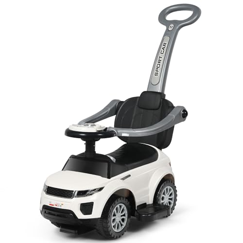 GOPLUS 3 in 1 Kinder Rutschauto, Schiebeauto mit Versteckter Stauraum, Musik, Hupen & Rädern, Kinderauto mit Abnehmbarer Schiebgriff & Schutzbügel für Kinder 1-3 Jahre (Weiß) von GOPLUS