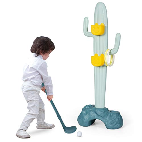 GOPLUS 3 in 1 Kinder Spielplatz, Spielzeugständer inkl. Golfspiel, Ringwurf, Sandsack, Stabile Basis mit Wasser oder Sand füllen, niedliche Kaktus-Form, als Kleiderständer von GOPLUS