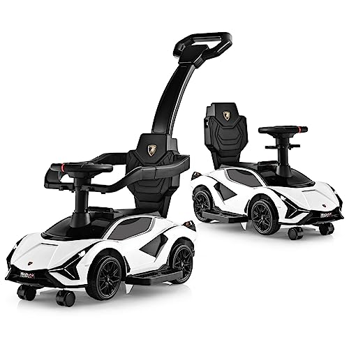 GOPLUS 3 in 1 Rutschauto, Lamborghini Schiebauto mit abnehmbarem Universalrad, USBs, Musik, Stauraum, abnehmbarem Schiebegriff & Schutzgeländer, Rutschfahrzeug für Kinder von 18-60 Monaten (Weiß) von GOPLUS