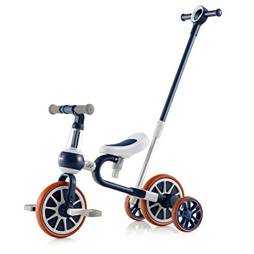 GOPLUS 4 in 1 Kinder Dreirad, Kinder Balance Fahrrad mit verstellbarem Schiebegriff, 2-stufiger Sitzhöhe und umkehrbarem Lenker, Laufrad für Kinder im Alter von 2-4 Jahre (Blau) von GOPLUS