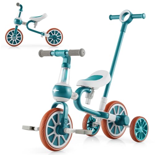 GOPLUS 4 in 1 Kinder Dreirad, Kinder Balance Fahrrad mit verstellbarem Schiebegriff, 2-stufiger Sitzhöhe und umkehrbarem Lenker, Laufrad für Kinder im Alter von 2-4 Jahre (Grün) von GOPLUS