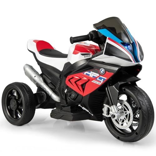 GOPLUS 6V BMW Kinder Elektromotorrad, Kindermotorrad mit Musik & Scheinwerfer für 3-8 Jahren, 3 km/h Kinderfahrzeug mit 3 Rädern & Fußpedal, Kinderdreirad bis 30 kg Belastbar (Rot) von GOPLUS