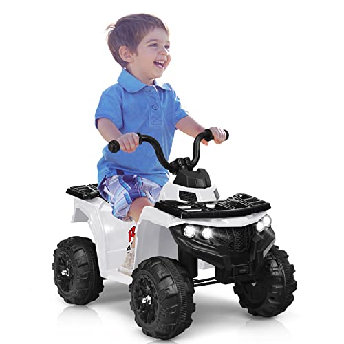 GOPLUS 6V Elektrisches Kinderquad, Elektro Quad mit 2 Scheinwerfer & 4 Rutschfesten Reifen, Cooler Elektroauto mit MP3 & USB, Elektroauto aus PP & Eisen, Elektroauto für Kinder 3-6 Jahre alt (Weiß) von GOPLUS