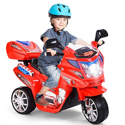 GOPLUS 6V Elektro Kindermotorrad mit 3 Rädern, Elektromotorrad inkl. Licht & Pedal & Aufbewahrungskiste & Musik, Elektro Dreirad für Kinder von 3 bis 7 Jahre alt bis zu 25 kg (Rot) von GOPLUS