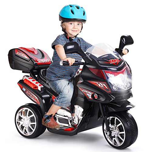 GOPLUS 6V Elektro Kindermotorrad mit 3 Rädern, Elektromotorrad inkl. Licht & Pedal & Aufbewahrungskiste & Musik, Elektro-Dreirad für Kinder von 3 bis 7 Jahre alt bis zu 25 kg (Schwarz) von GOPLUS