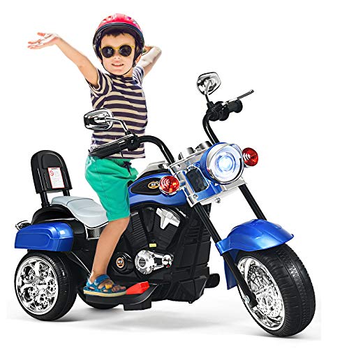 GOPLUS 6V Elektromotorrad für Kinder, Dreirad Kindermotorrad mit Vor-und Rückwärtsschalter, Elektrisches Motorrad, Mortorcycle, Elektrofahrzeug für Kinder ab 3 Jahre (Blau) von GOPLUS