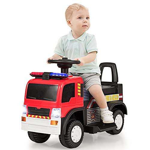 GOPLUS 6V Feuerwehr Kinderauto, Kinderfahrzeug mit Front Scheinwerfer, Elektroauto mit Hupe, Vorwärts und Rückwärts Möglich, mit Kippschutz, Geschwindigkeit 3 km/st., für Kinder von 3-8 Jahre von GOPLUS