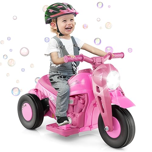 GOPLUS 6V Kinder Motorrad mit Seifenblasenfunktion, Kinder Seifenblasenauto mit Musiktasten, LED Scheinwerfern & Seifenblasenmacher, Kindermotorrad für Kinder ab 3 Jahre, 2,5-3 KM/H (Rosa) von GOPLUS