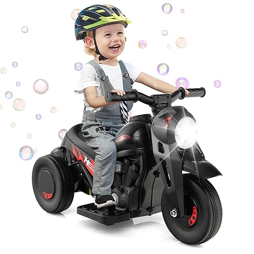 GOPLUS 6V Kinder Motorrad mit Seifenblasenfunktion, Kinder Seifenblasenauto mit Musiktasten, LED Scheinwerfern & Seifenblasenmacher, Kindermotorrad für Kinder ab 3 Jahre, 2,5-3 KM/H (Schwarz) von GOPLUS