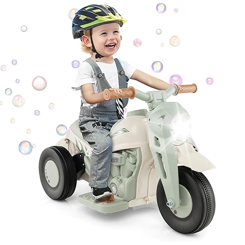 GOPLUS 6V Kinder Motorrad mit Seifenblasenfunktion, Kinder Seifenblasenauto mit Musiktasten, LED Scheinwerfern & Seifenblasenmacher, Kindermotorrad für Kinder ab 3 Jahre, 2,5-3 km/h (Beige) von GOPLUS