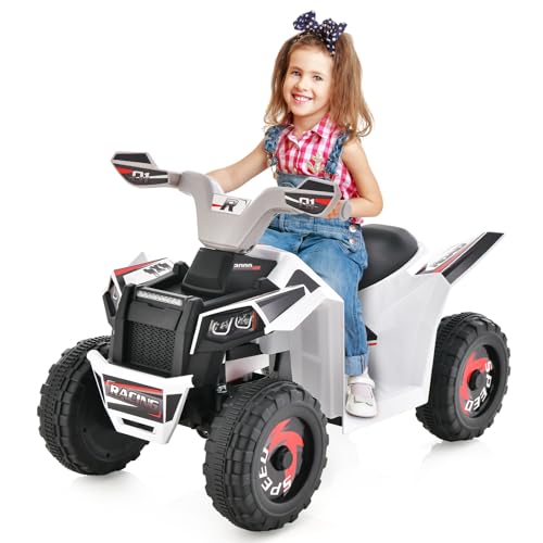 GOPLUS 6V Kinder Quad, Elektroauto ATV mit Vorwärts/Rückwärtsschalter, Kinderquad mit Pedal & Ladegerät, Mini Elektroquad für Kinder ab 3 Jahren bis zu 30 kg (Weiß) von GOPLUS