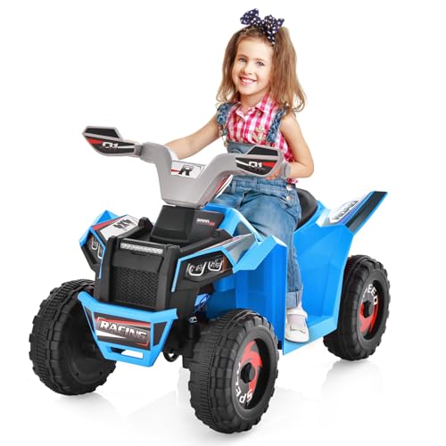 GOPLUS 6V Kinder Quad, Elektroauto ATV mit Vorwärts/Rückwärtsschalter, Kinderquad mit Pedal & Ladegerät, Mini Elektroquad für Kinder ab 3 Jahren bis zu 30 kg (Blau) von GOPLUS